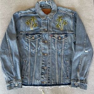 Levi's Light Blue Denim Jacket with Green Palm Embroidery
